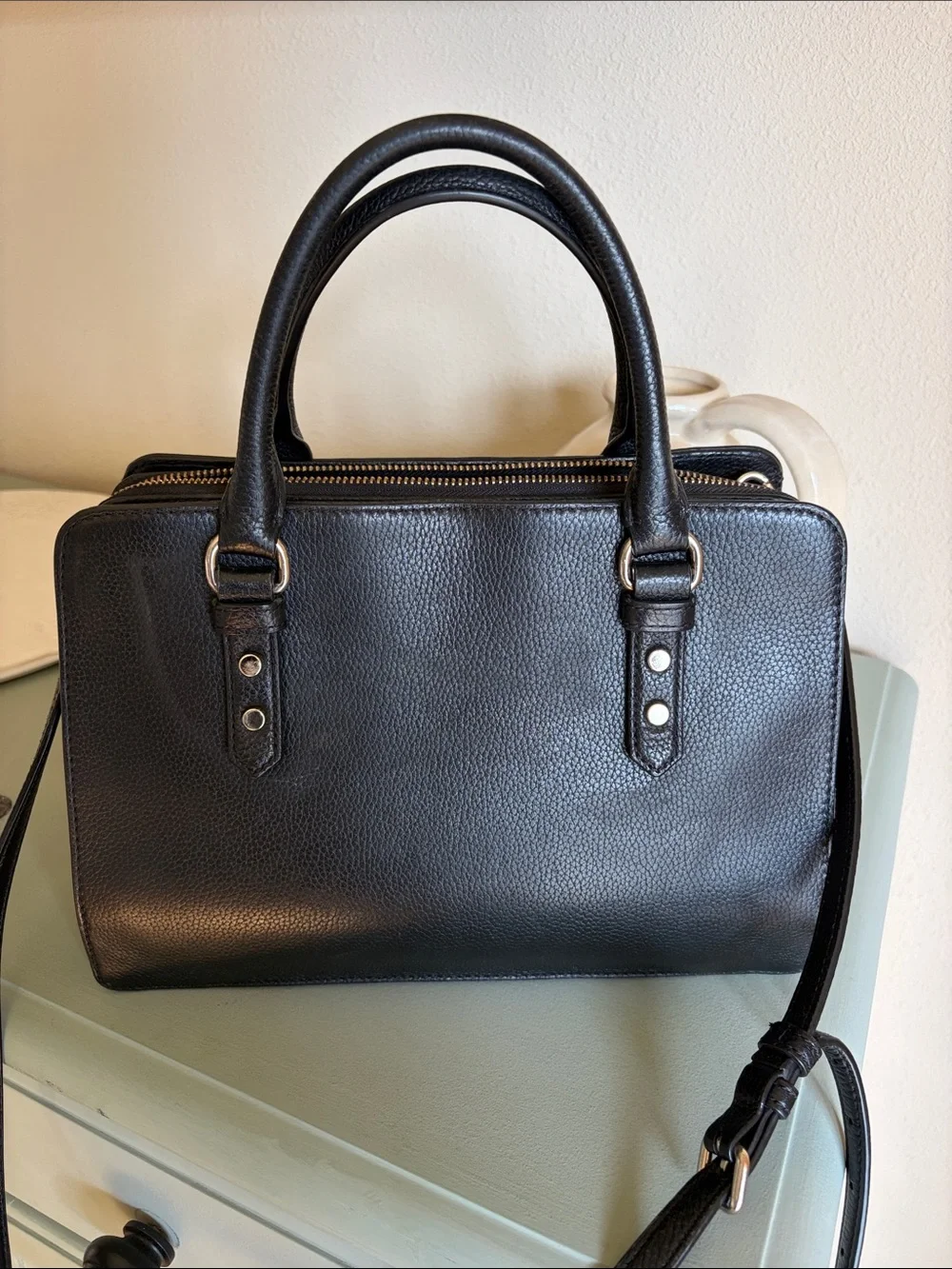 kate spade Black Pebbled Leather Satchel with Top Handles